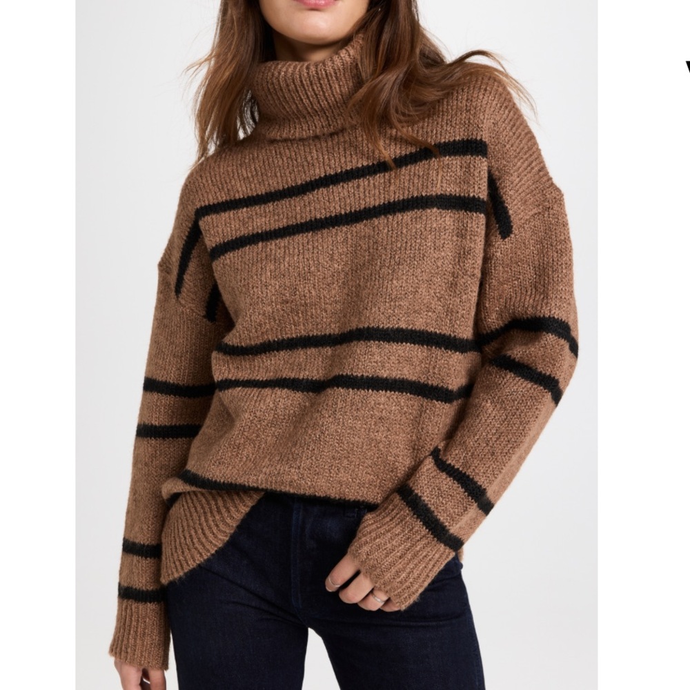 Line & Dot Brown and Black Striped Turtleneck Sweater